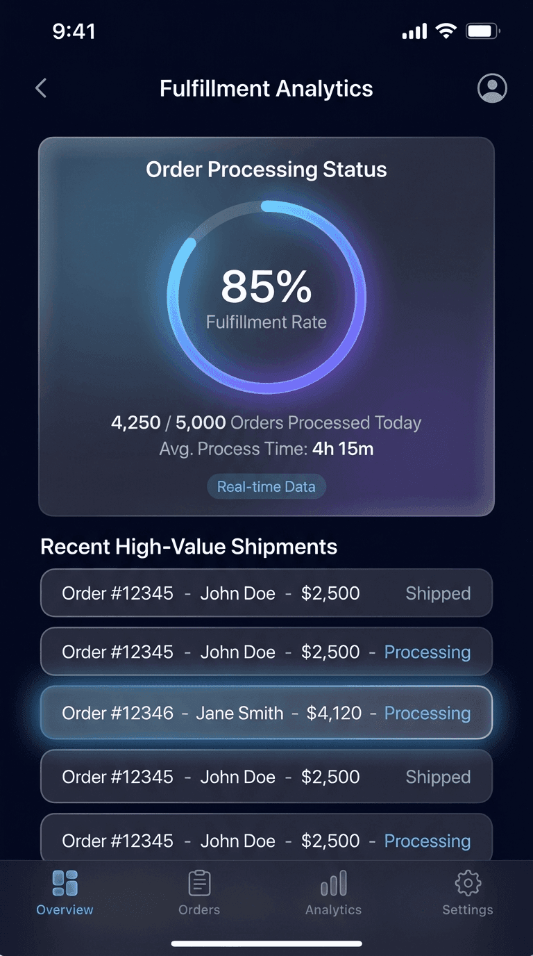 Dashboard Fulfillment & Analytics — Projet client — Mobile